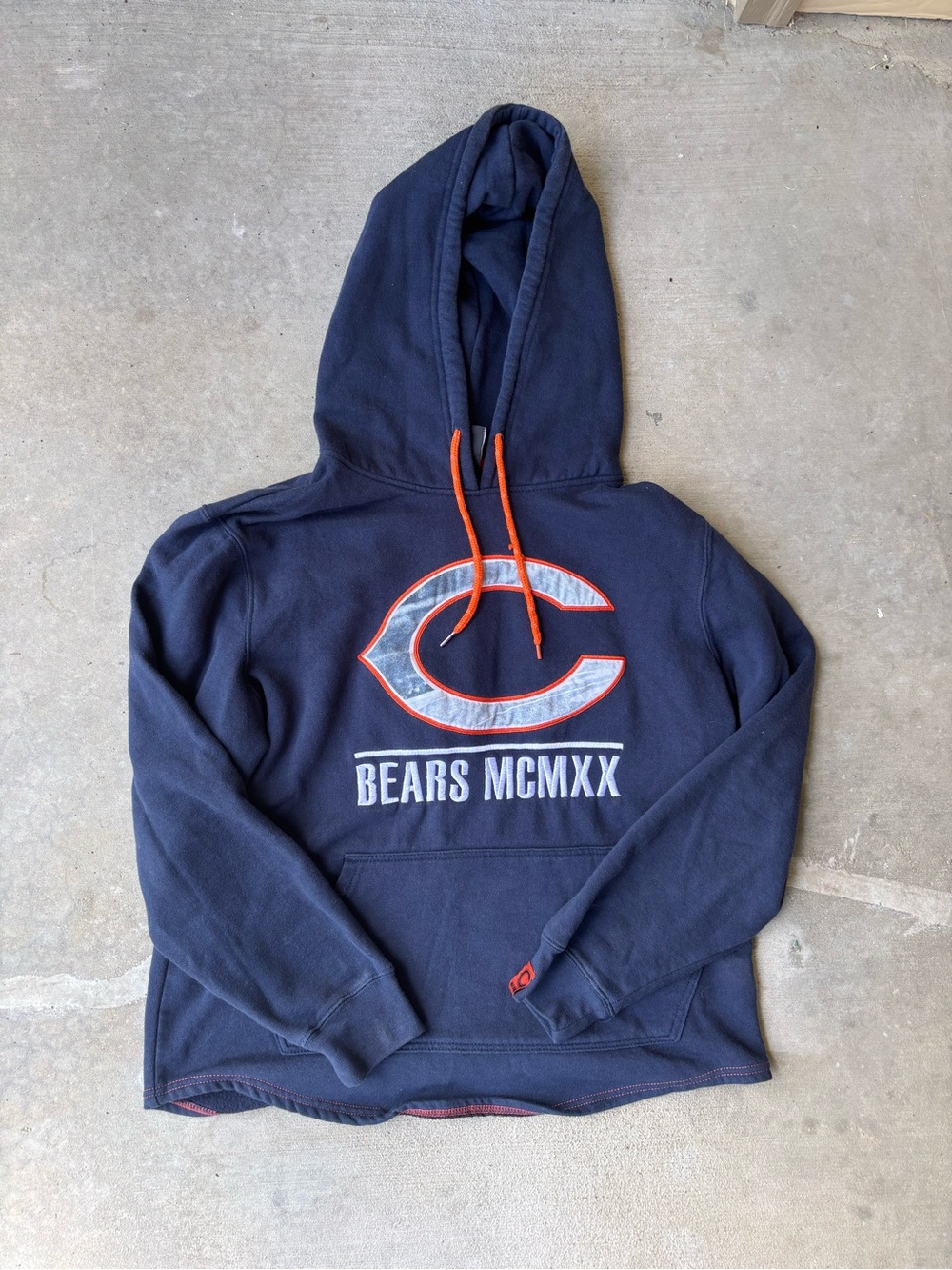 NFL Navy Blue Bears MCMXX Hoodie with Orange Drawcords